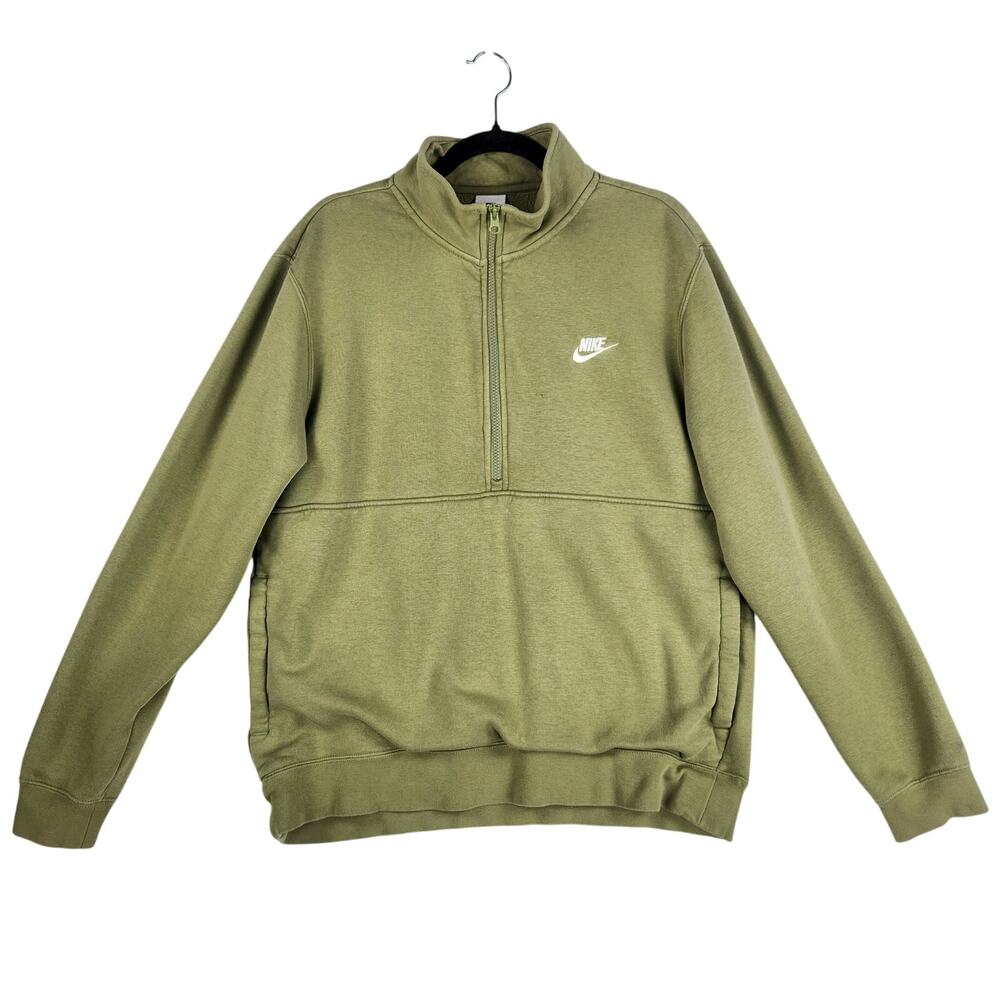 Nike Sportswear Club Mens Brushed-Back 1/2 Zip Pullover L Green DD4732